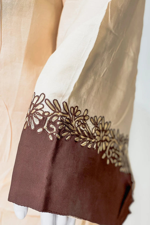 Beige and Brown Kashmiri Salwar Suit with Aari Embroidery