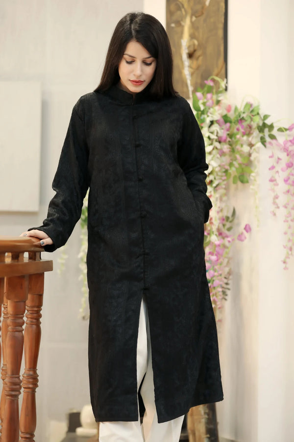 Black Kashmiri Self Jamawar Embroidered Coat