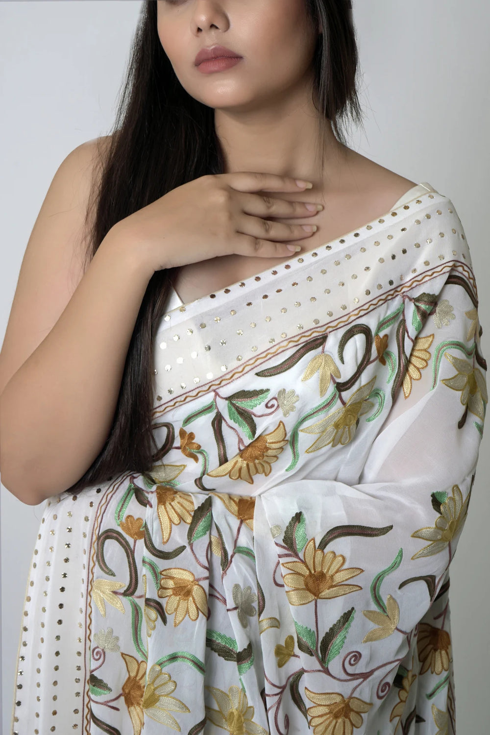 Mukaish Work Border Georgette Saree