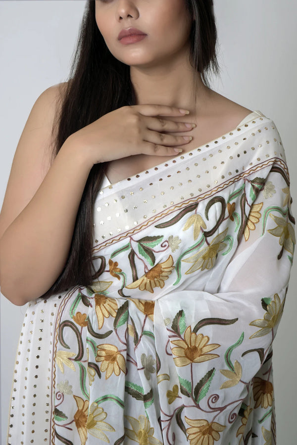 Mukaish Work Border Georgette Saree