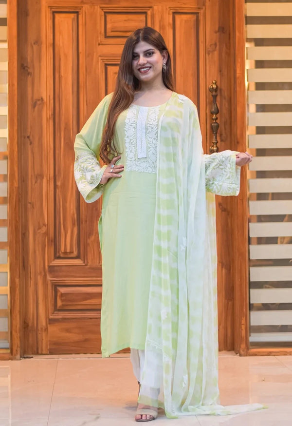 Green Salwar Suit with Kashmiri Aari & Zari Embroidery
