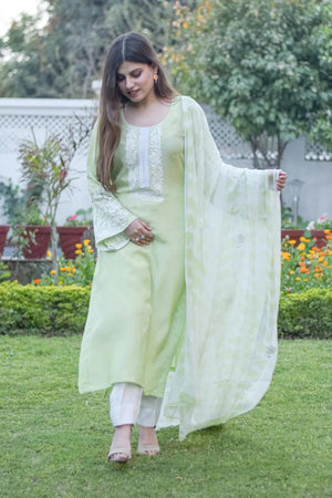 Green Salwar Suit with Kashmiri Aari & Zari Embroidery