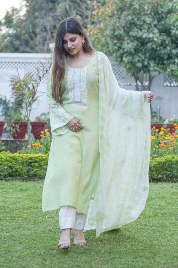 Green Salwar Suit with Kashmiri Aari & Zari Embroidery
