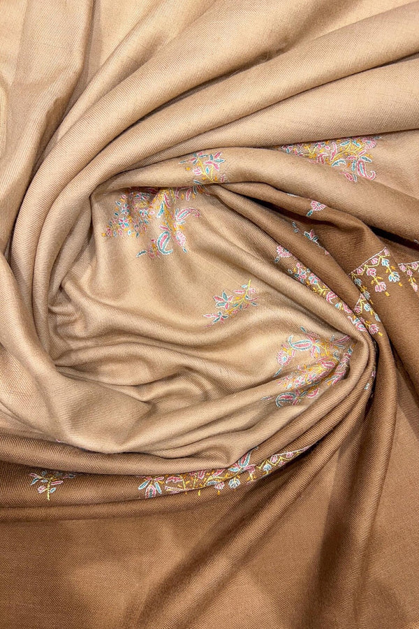 Ombre Brown Pashmina Shawl with Sozni Work