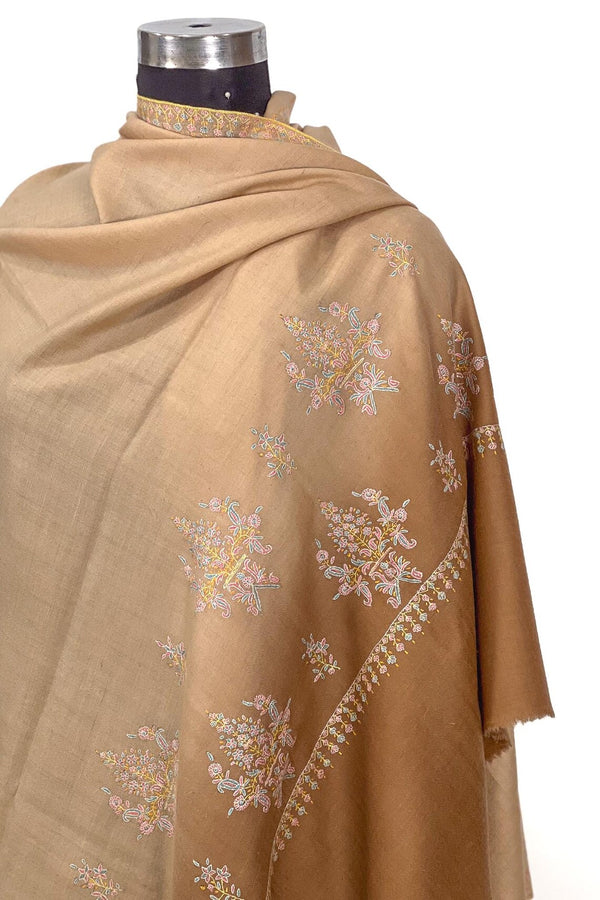 Ombre Brown Pashmina Shawl with Sozni Work