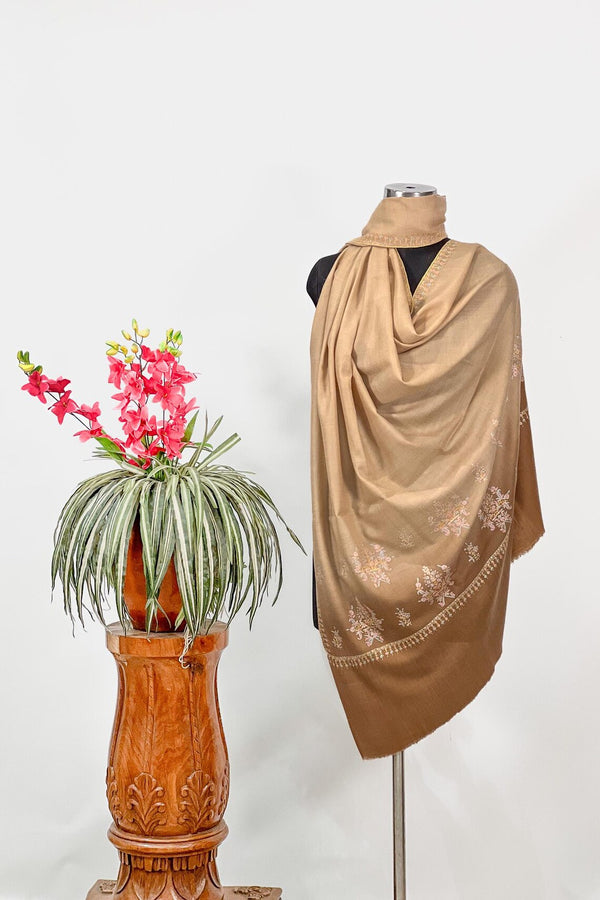 Ombre Brown Pashmina Shawl with Sozni Work