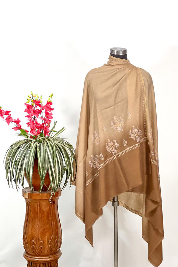 Ombre Brown Pashmina Shawl with Sozni Work