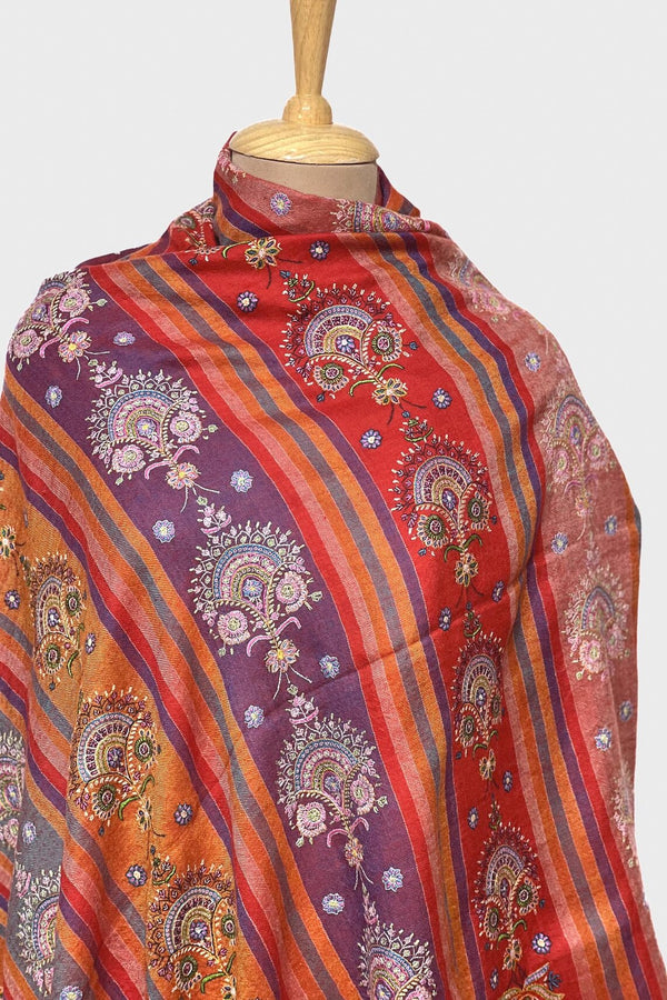 Stripes Pure Pashmina Shawl Sozni Hand Work