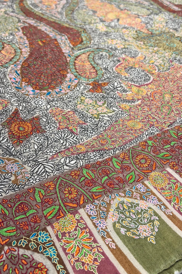 Multi-Color Hand Kalamkari  Embroidery Pure Pashmina Shawl