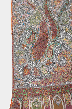 Multi-Color Hand Kalamkari  Embroidery Pure Pashmina Shawl