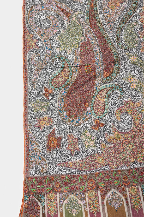 Multi-Color Hand Kalamkari  Embroidery Pure Pashmina Shawl
