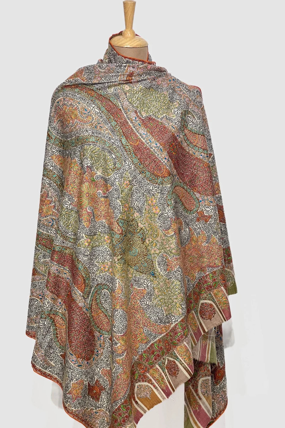 Multi-Color Hand Kalamkari  Embroidery Pure Pashmina Shawl