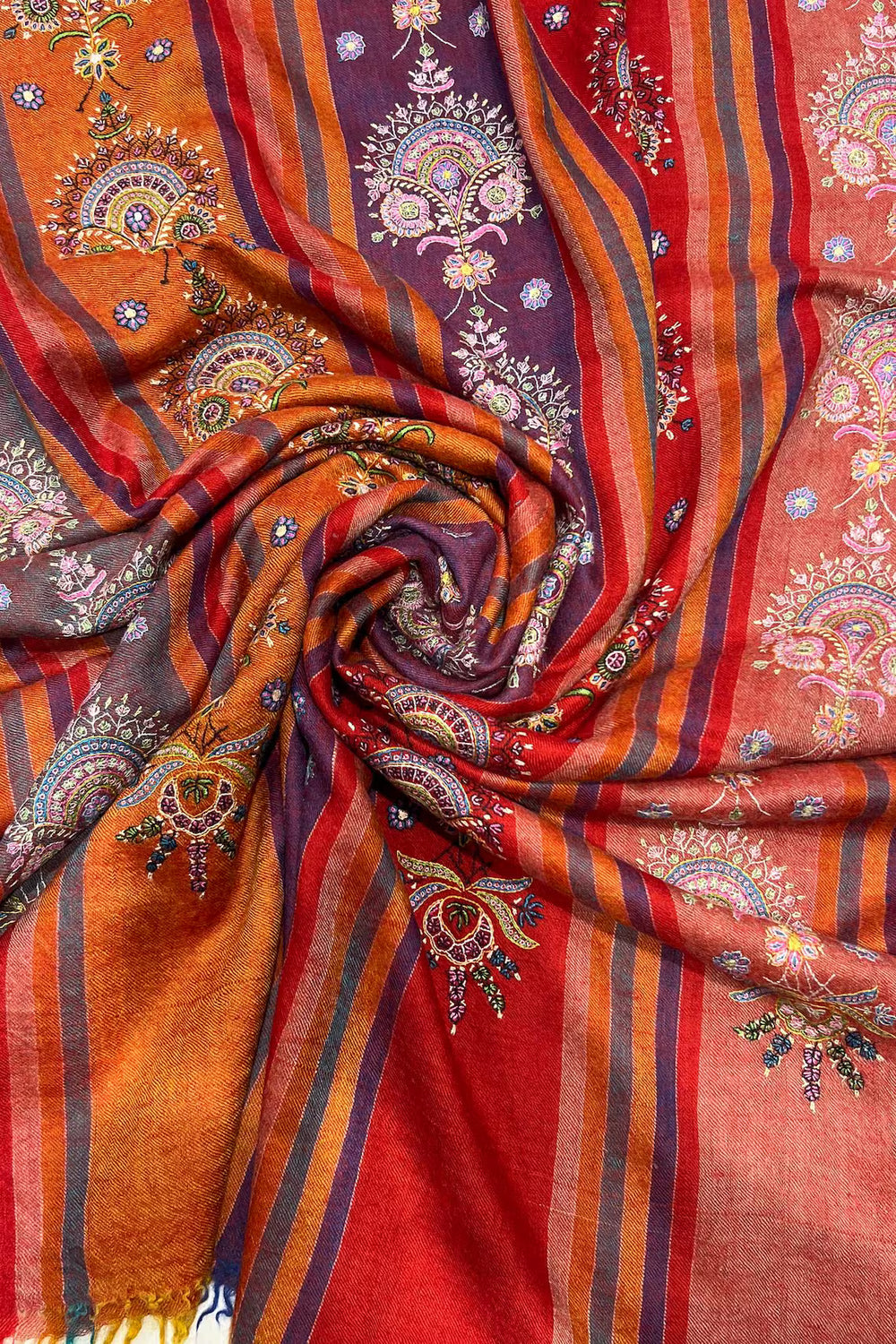 Stripes Pure Pashmina Shawl Sozni Hand Work