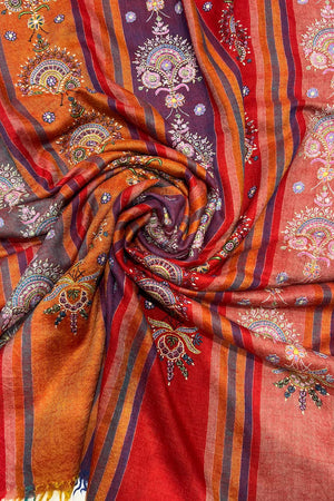 Stripes Pure Pashmina Shawl Sozni Hand Work
