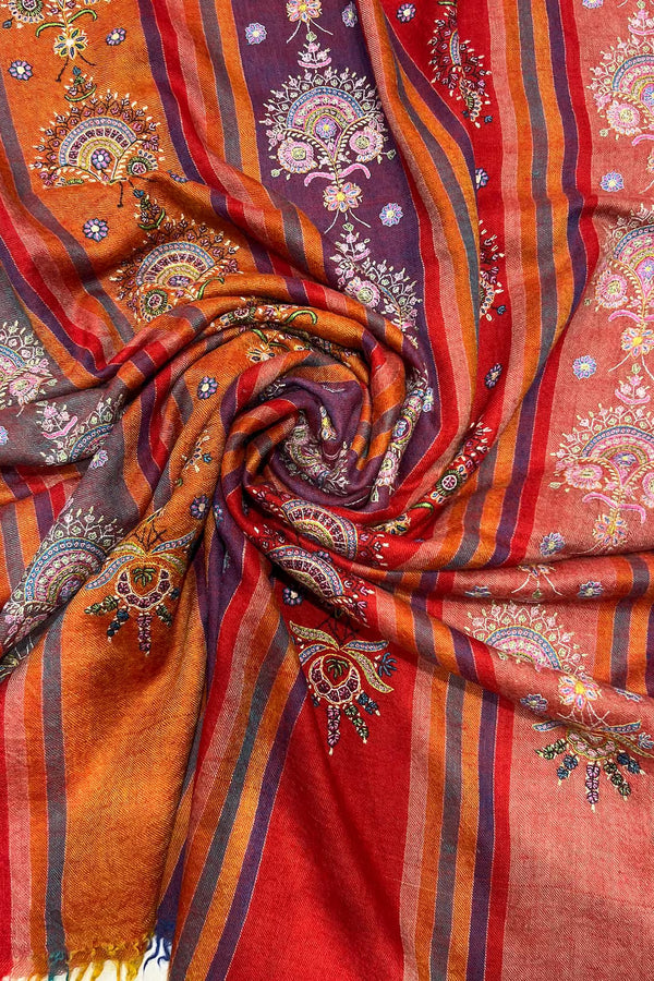 Stripes Pure Pashmina Shawl Sozni Hand Work