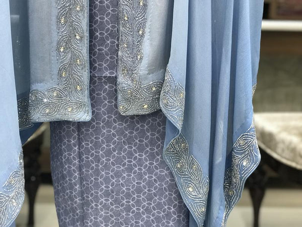 Georgette Summer Cape with Hand Kardana Work - Ombre Blue