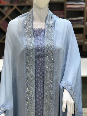 Georgette Summer Cape with Hand Kardana Work - Ombre Blue