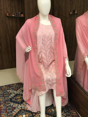 Georgette Summer Cape with Hand Kardana Work: Ombre Pink