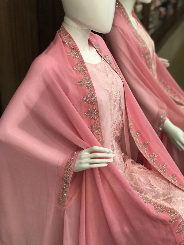 Georgette Summer Cape with Hand Kardana Work: Ombre Pink