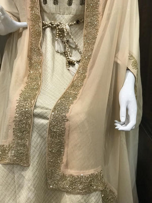 Georgette Summer Cape with Hand Kardana Work - Ombre Beige