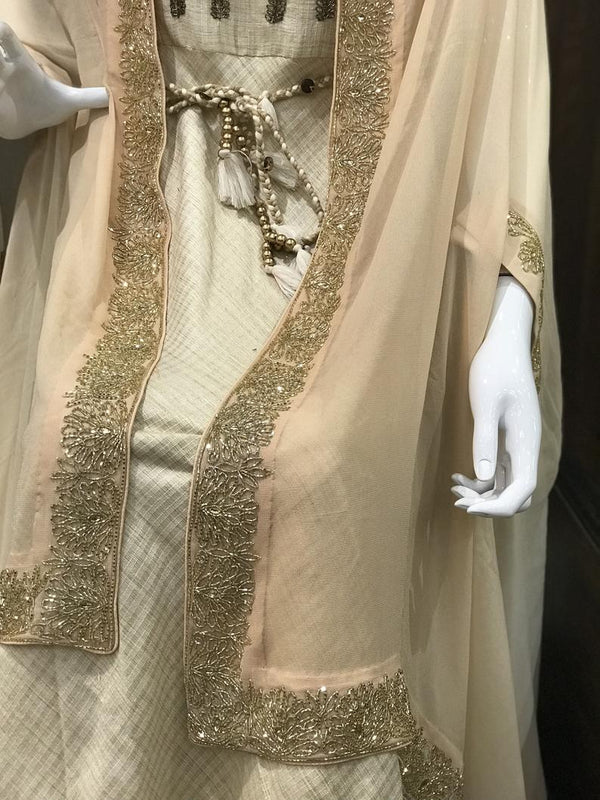 Georgette Summer Cape with Hand Kardana Work - Ombre Beige