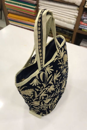 Black Velvet Zari Embroidered Tote Bag wide