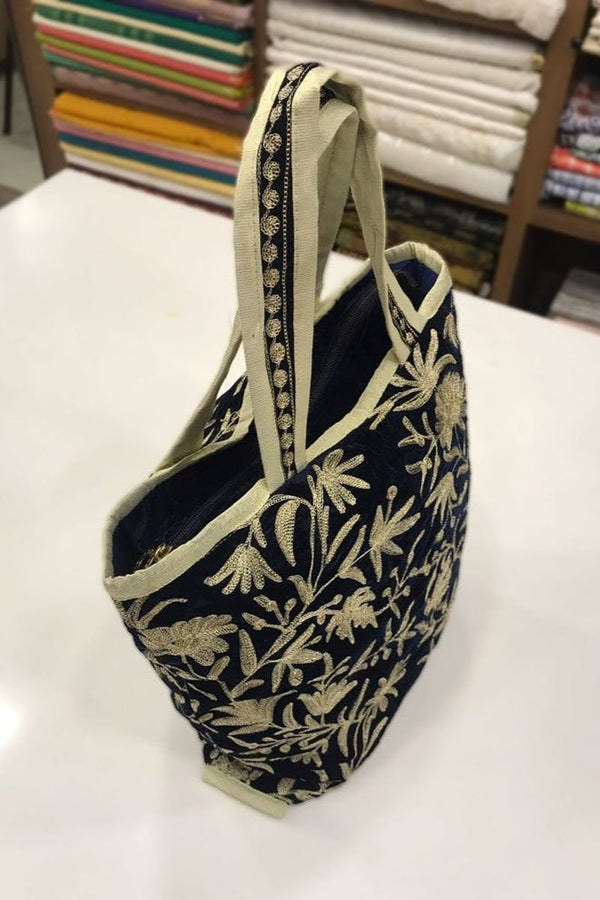 Black Velvet Zari Embroidered Tote Bag wide