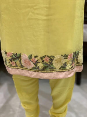 Yellow Suit with Pastel Floral Aari Embroidery