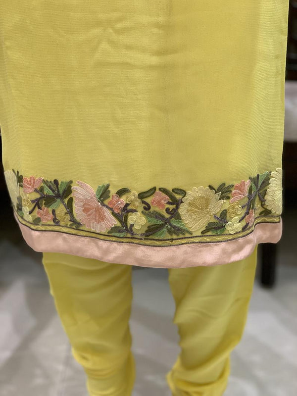 Yellow Suit with Pastel Floral Aari Embroidery