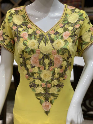 Yellow Suit with Pastel Floral Aari Embroidery