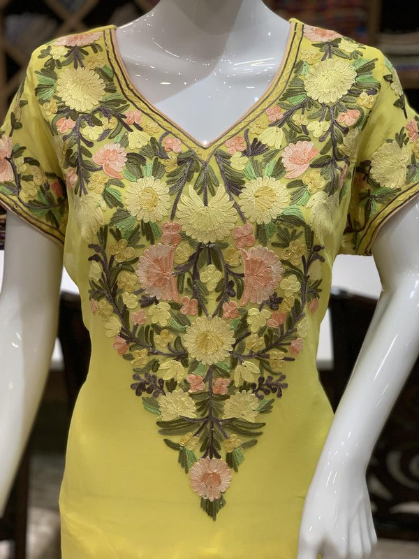 Yellow Suit with Pastel Floral Aari Embroidery