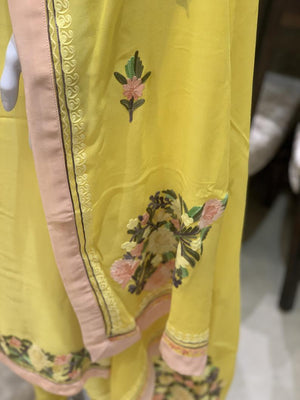 Yellow Suit with Pastel Floral Aari Embroidery