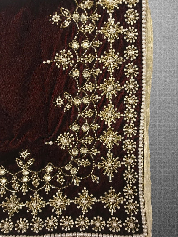 Velvet Orni with Hand Cut Dana and Pearl Work