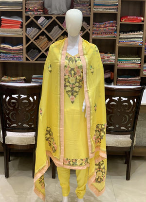 Yellow Suit with Pastel Floral Aari Embroidery