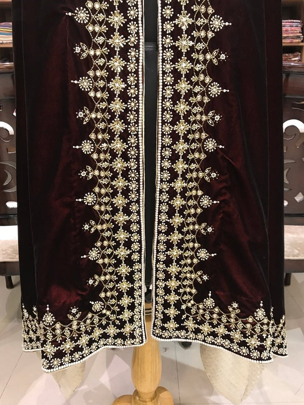 Velvet Orni with Hand Cut Dana and Pearl Work