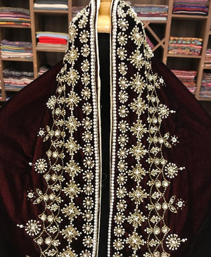 Velvet Orni with Hand Cut Dana and Pearl Work