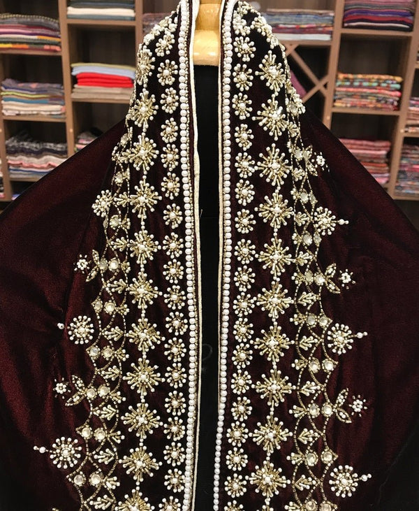 Velvet Orni with Hand Cut Dana and Pearl Work