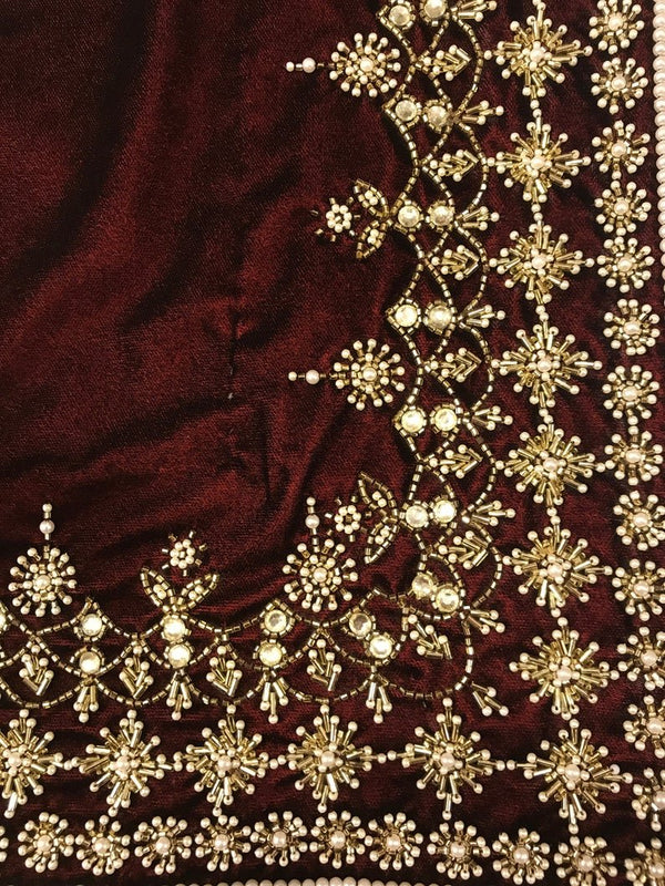Velvet Orni with Hand Cut Dana and Pearl Work