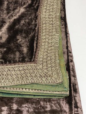 Brown Silk Velvet Shawl with 4 Side Tilla Chaputri Border
