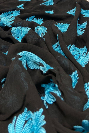 Kashmiri Aari Boteh Embroidered Black Running Fabric