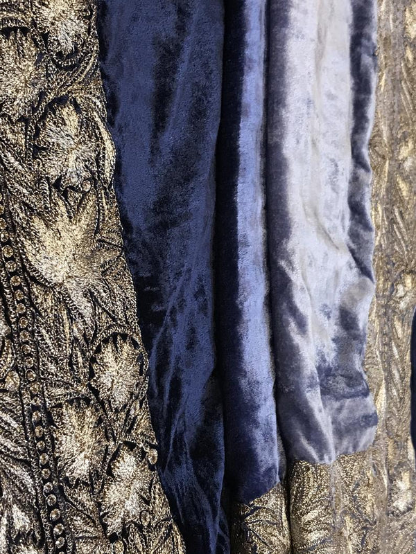 Ombre Blue Gloss Velvet Orni with Puff Tilla Work