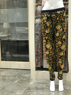 Navy Blue Women Trouser with All Over Floral Embroidery