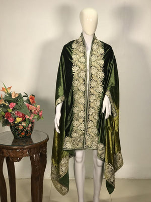 Gloss Velvet Ombre Cape with Tilla Work: Lemon Ginger and Bottle Green