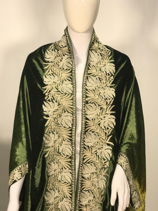 Gloss Velvet Ombre Cape with Tilla Work: Lemon Ginger and Bottle Green