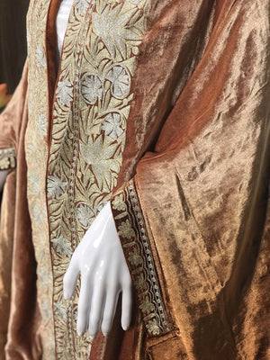 Silk Velvet Brown Ombre Cape Shawl with Kashmiri Tilla Work