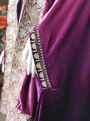 Gloss Velvet Ombre Cape Shawl with Tilla Work: Onion and Purple