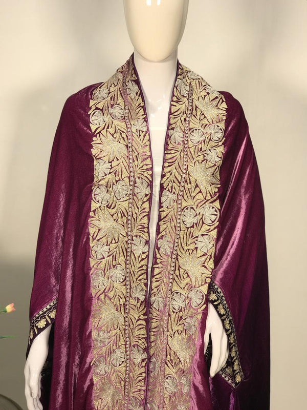 Gloss Velvet Ombre Cape Shawl with Tilla Work: Onion and Purple