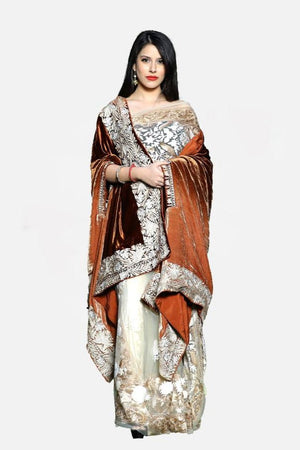 Silk Velvet Brown Ombre Cape with Kashmiri Tilla Work
