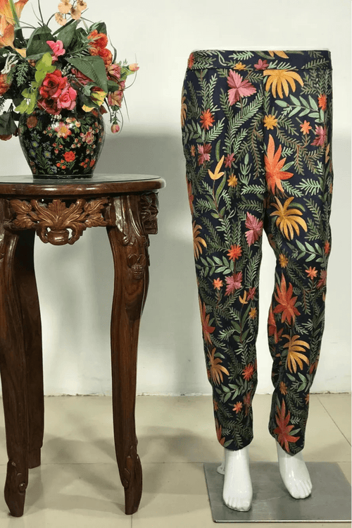 Pure Wool Navy Blue Women Trouser with Aari Embroidery