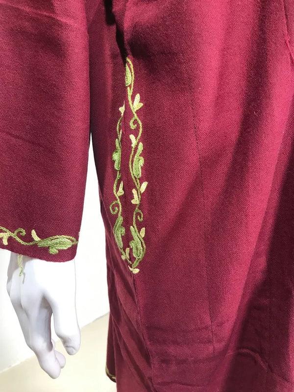 Maroon Woollen Phiran with Aari Embroidery